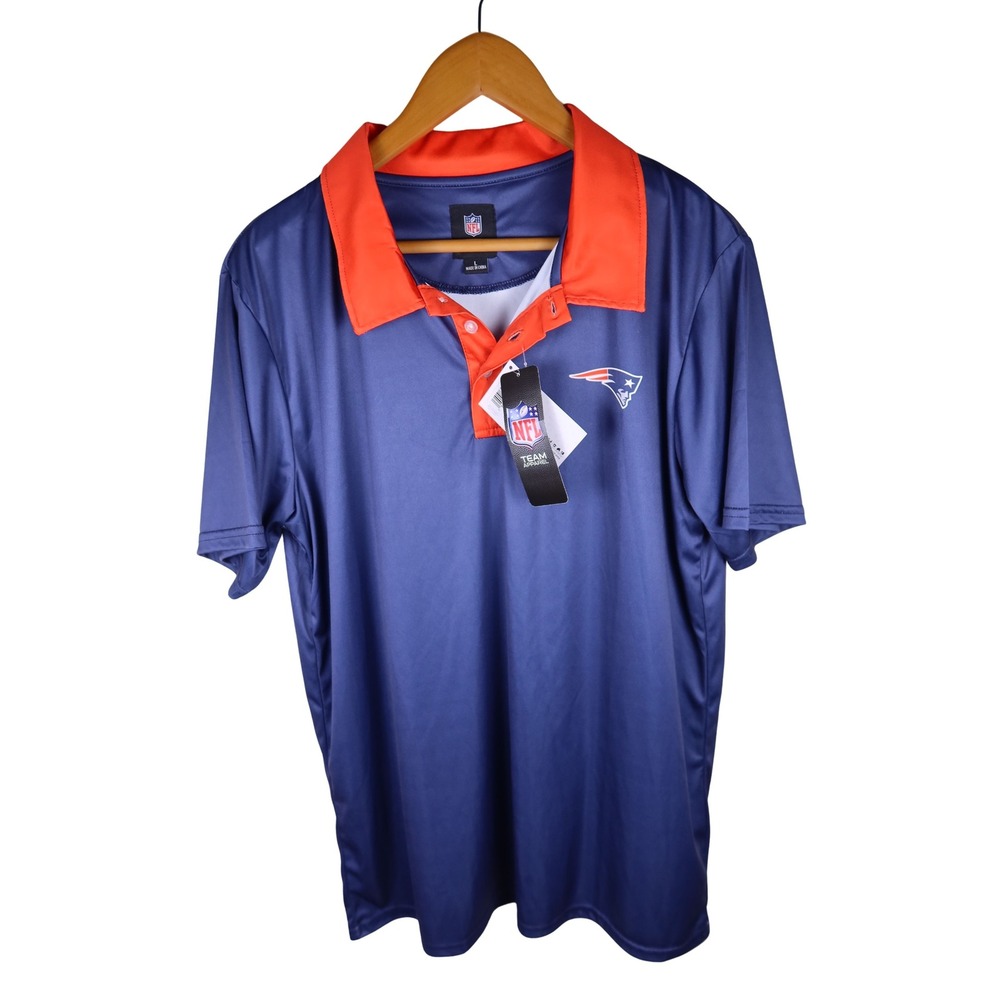 NFL Team Apparel New England Patriots Polo Shirt Navy Red Mens Large NWT